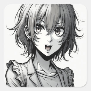 Sticker Carré Fille Anime Conception de personnage dynamique d