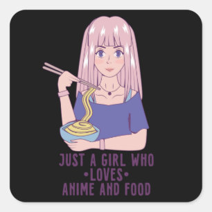Sticker Carré Fille Anime pour Anime & Food Lover