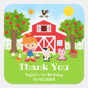 Sticker Carré Fille aux cheveux rouges anniversaire rouge merci 