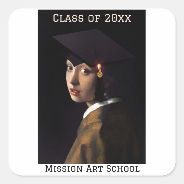 Sticker Carré Fille avec Casquette diplômé (Devant)