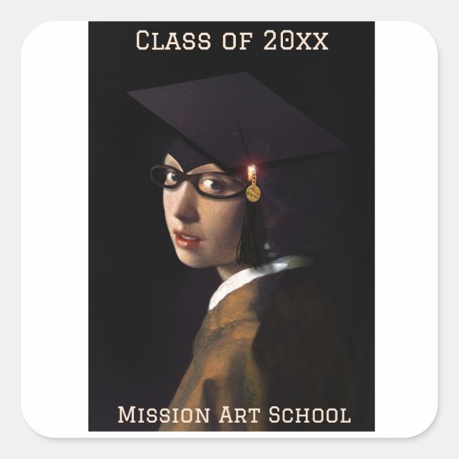 Sticker Carré Fille avec les lunettes Graduation (Devant)