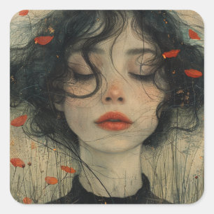 Sticker Carré Fille avec ses yeux fermés