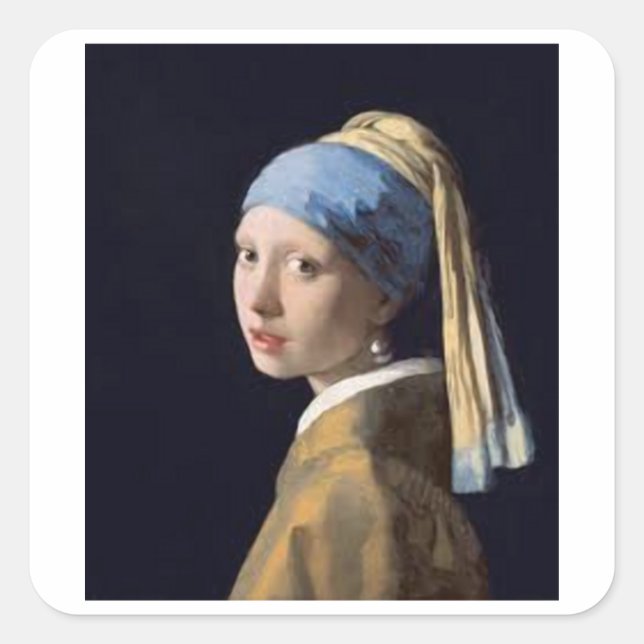 Sticker Carré Fille avec une boucle d'oreille - Johannes Vermeer (Devant)