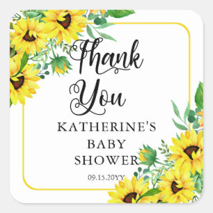 Sticker Carré Fille Baby shower Boho tournesol Merci