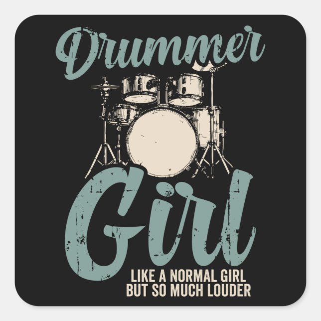 Sticker Carré Fille batteur | Drums Drummer Cadeau (Devant)