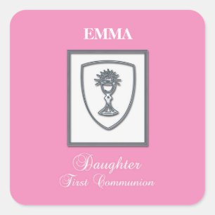 Sticker Carré Fille, Calice en Argent pour la Première Communion