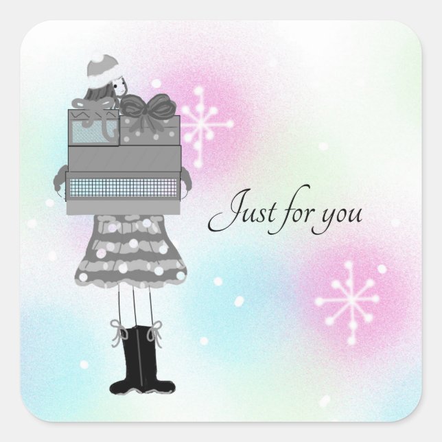 Sticker Carré Fille Classique Avec Parcelles De Noël (Devant)