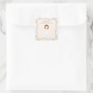 Sticker Carré Fille Communion priant