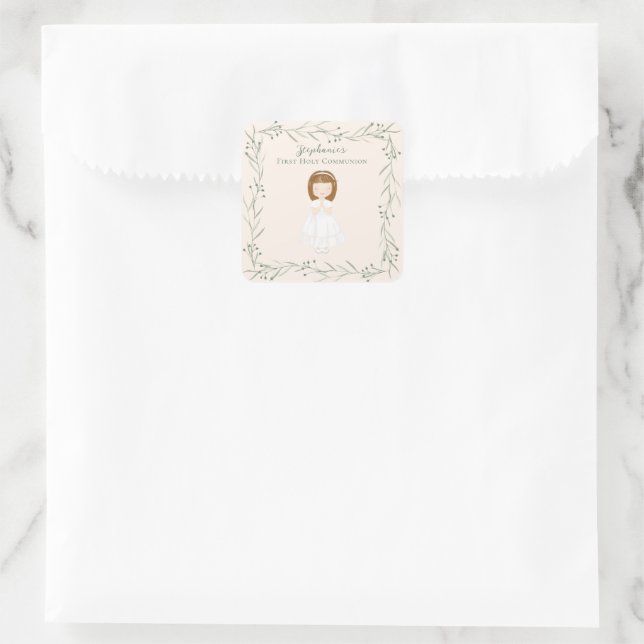 Sticker Carré Fille Communion priant (Sac)