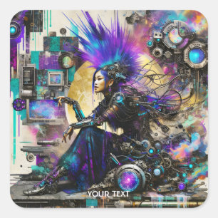 Sticker Carré Fille Cyber Punk Mignonne Fantastique