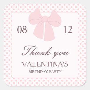 Sticker Carré Fille d'anniversaire avec des points roses et des