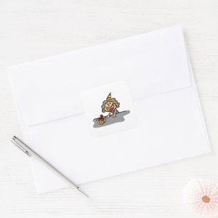 Sticker Carré Fille d'anniversaire avec un cadeau