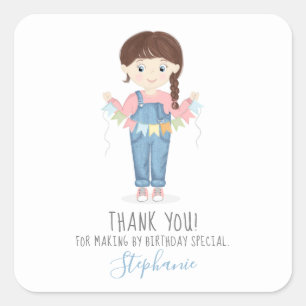 Sticker Carré Fille d'anniversaire dans les salles Brunette