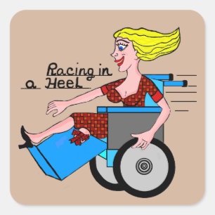 Sticker Carré Fille dans l'amputé de fauteuil roulant de talon
