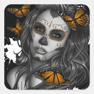 Sticker Carré Fille de crâne à sucre