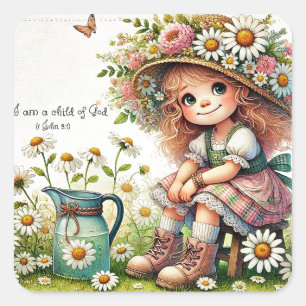 Sticker Carré Fille de Dieu fille des marguerites