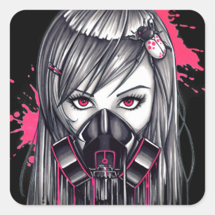 Sticker Carré Fille de Masque au gaz néon