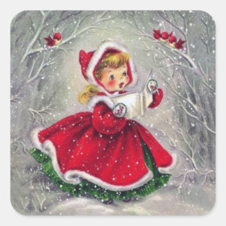 Sticker Carré Fille de Noël Vintage