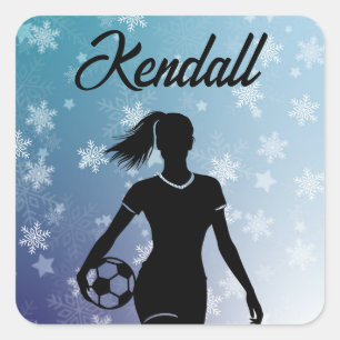 Sticker Carré Fille de soccer Personnalisé Hiver Ombre Flocon de