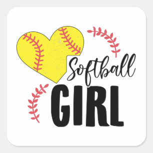 Sticker Carré Fille de softball   L'idée de cadeau Sport Team Tr