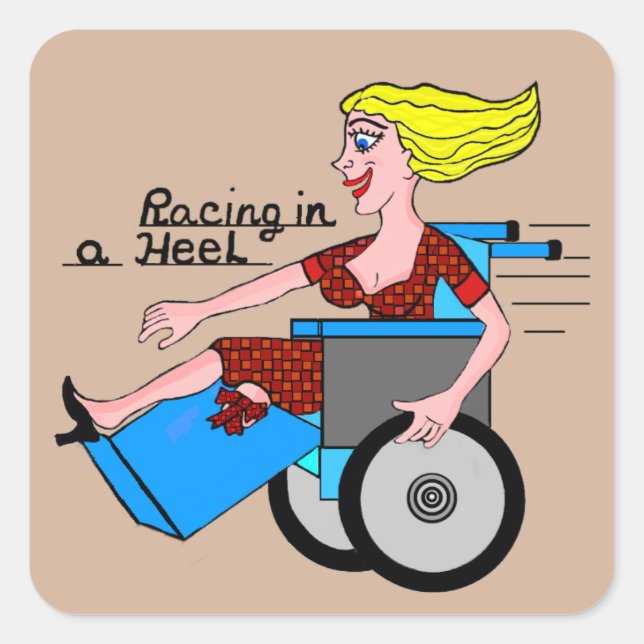 Sticker Carré Fille en haut talon fauteuil roulant Amputé (Devant)