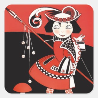 Sticker Carré Fille en rouge