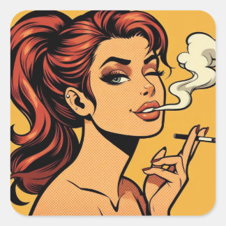 Sticker Carré Fille fumeuse | Art pop bande dessinée | Amoureux