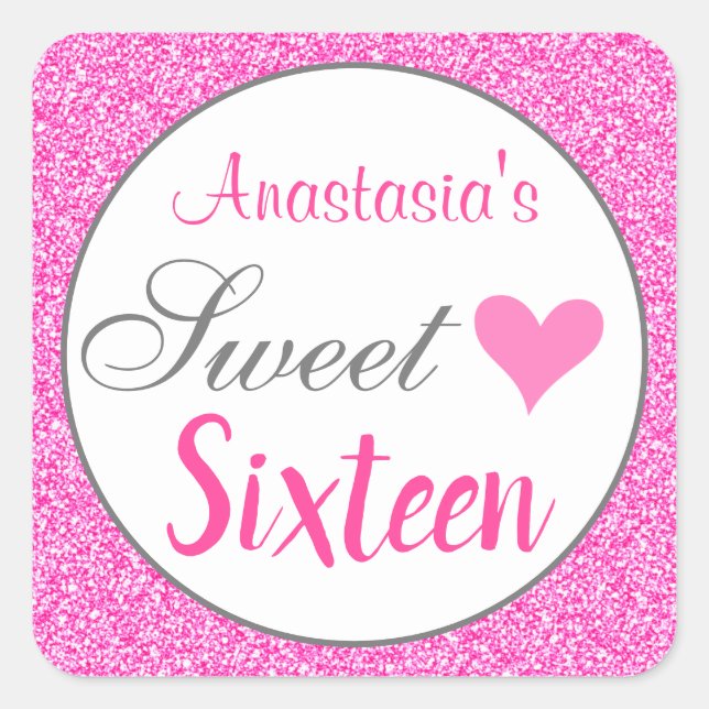 Sticker Carré Fille Glam Princess Sweet sixteen de Parties scint (Devant)