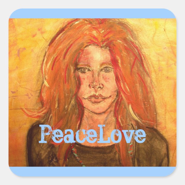 Sticker Carré fille hippie PeaceLove (Devant)