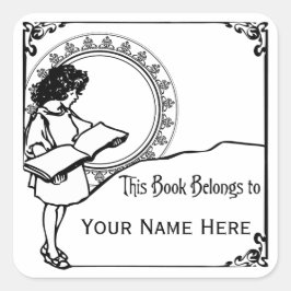 Sticker Carré Fille Lecture Art Nouveau Style Plaque de livre