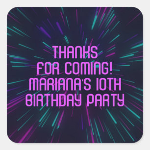 Sticker Carré Fille Neon Purple Rose Fête Favoris