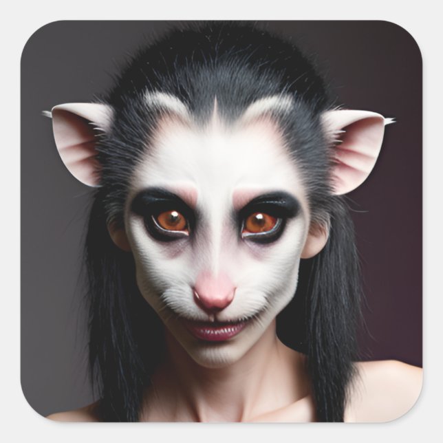 Sticker Carré Fille Opossum bizarre (Devant)