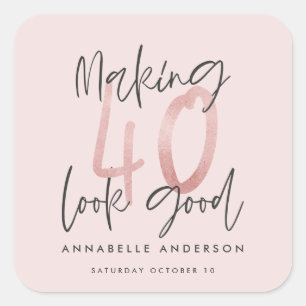 Sticker Carré Fille parties scintillant rose moderne design 40e 
