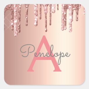 Sticker Carré Fille Parties scintillant rose Monogrammé Rose gou
