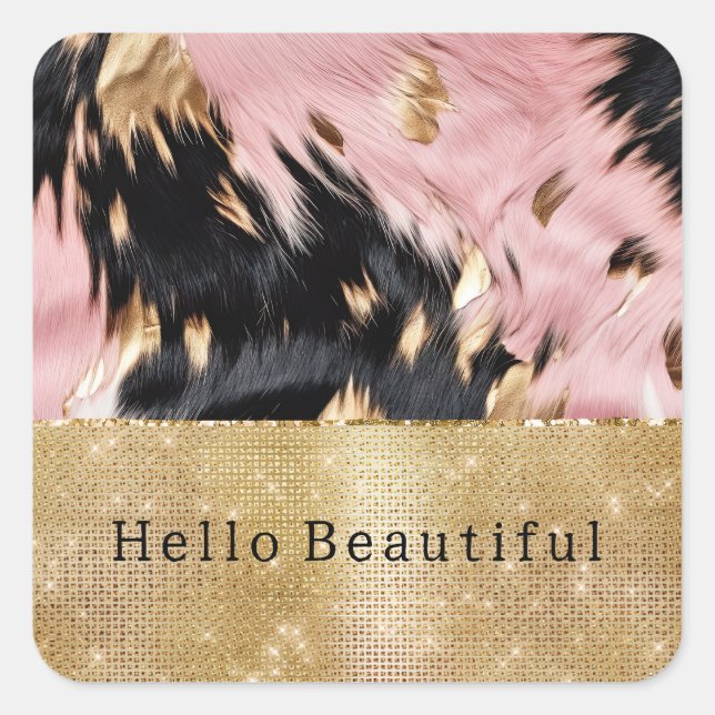 Sticker Carré Fille Rose Noir Étincelle Fille Cowhide (Devant)