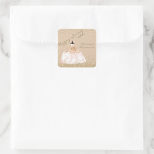 Sticker Carré Fille Rose Or personnalisé Sweet 16e anniversaire