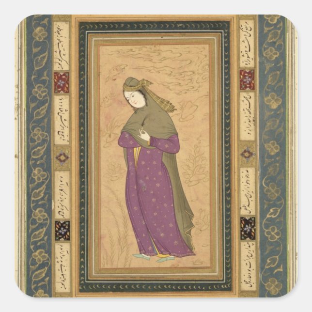 Sticker Carré Fille tenant une aigrette, du Large Clive Alb (Devant)