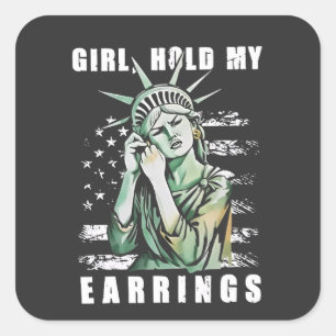 Sticker Carré Fille, Tiens mes oreilles Liberté Statut Américain