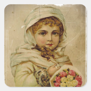 Sticker Carré Fille victorienne avec Roses de Noël