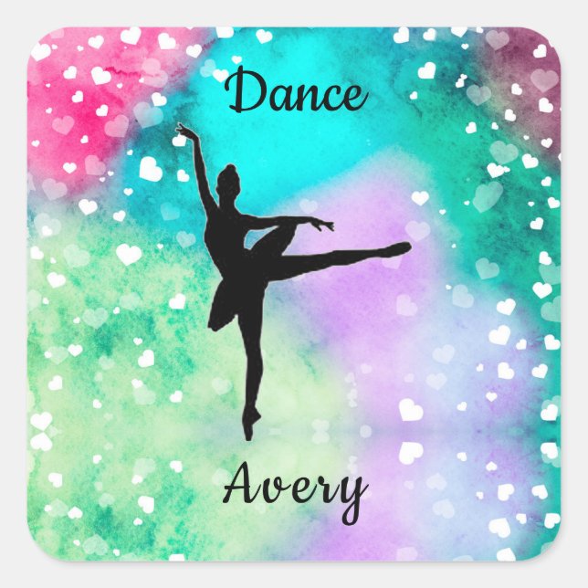 Sticker Carré Filles Danse Aquarelle avec Coeurs flottants (Devant)