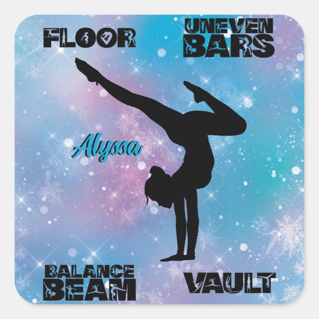 Sticker Carré Filles Gymnastique Sol, Bars, Poutres, Vault Paste (Devant)