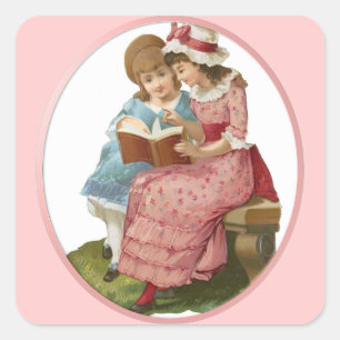 Sticker Carré Filles Lecture