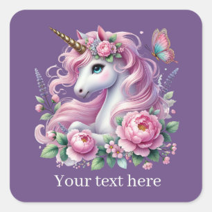 Sticker Carré Filles mignon imaginaire licorne ajouter du texte