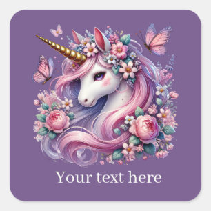Sticker Carré Filles mignon imaginaire licorne ajouter du texte