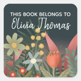 Sticker Carré Filles mignonnes "Ce Livre" Fleurs Enfants Plaque