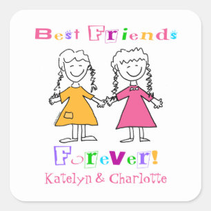 Sticker Carré Filles mignonnes Personnalisées Meilleurs Amis Pou