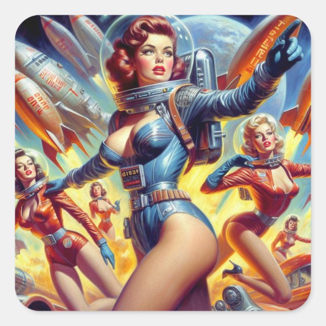 Sticker Carré Filles vintages en Sci-Fi (Devant)