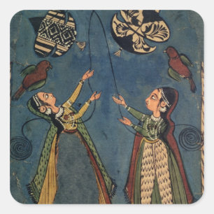 Sticker Carré Filles volant des cerfs-volants, Kulu peinture fol