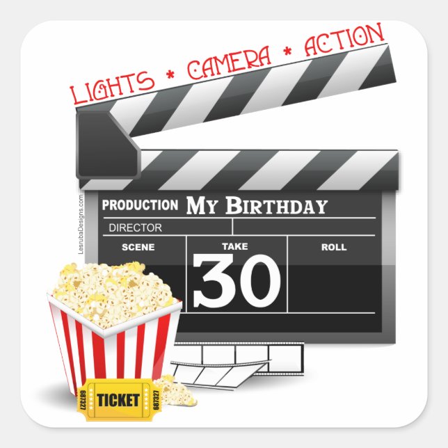 Sticker Carré Film Anniversaire fête 30e anniversaire (Devant)