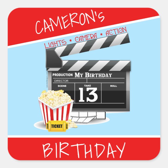 Sticker Carré Film Thème Popcorn 13e anniversaire (Devant)